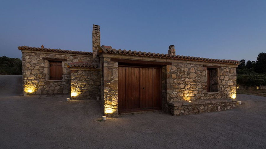 stone Vakakis Winery building by night